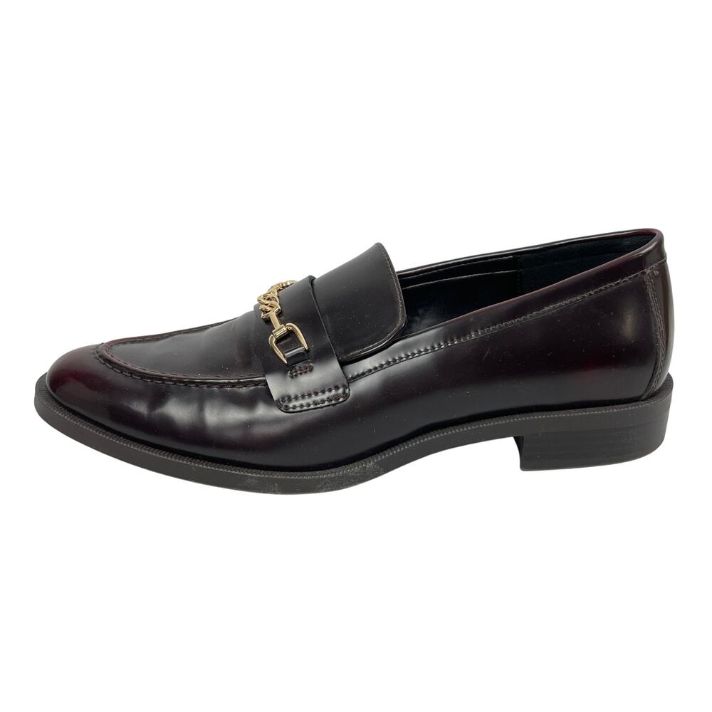 Zara Women's Brown Leather Chain Link Almond Toe Slip On Loafers Shoes Size 10.5